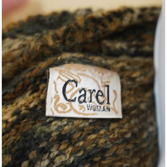 Carel Sleeveless open Front Handknit Cardigan Brown Pom Pom ball Y2K Fairy S - Picture 6 of 6